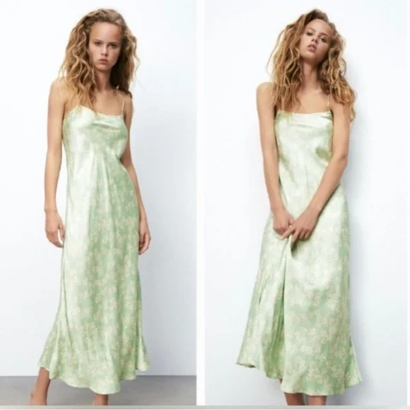 zara green and cream dress Zara | Dresses | Zara Ss24 Green And Cream Maxi Dress